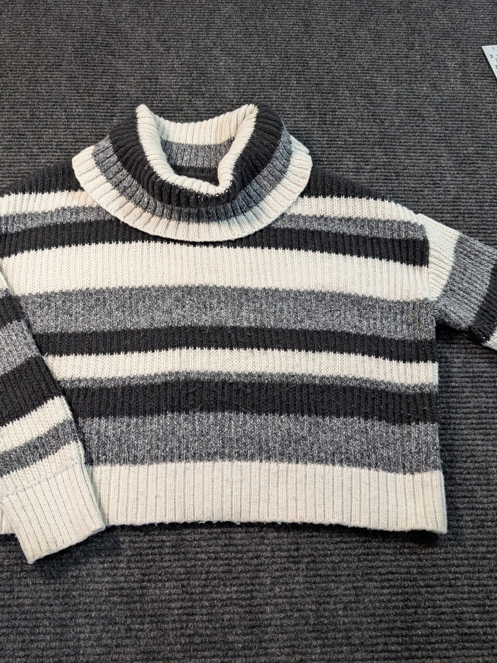 ​by & by Black Grey Cream Striped Cowl Neck Cropped Knit Sweater Large